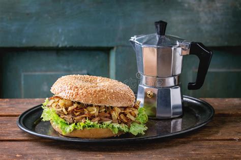 You are welcome to use it as barware to pass drinks at a party or give it a permanent spot on a coffee table or ottoman. Bagel With Stew And Fried Onion Stock Photo - Image of ...