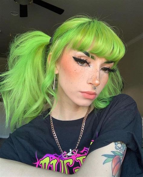 Green With Envy 💚 Prettyplutokitty With Neon Lime Pigtails Purple And