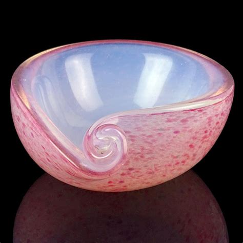 Fratelli Toso Murano Opalescent Pink Spots Italian Art Glass Scroll Shell Bowl For Sale At 1stdibs