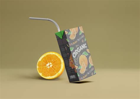 Free Orange Fruit Juice Box Packaging Mockup Juice Boxes Orange