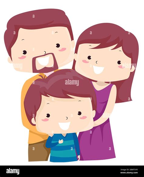 Illustration Of A Kid Boy With His Parents As The Only Child In The