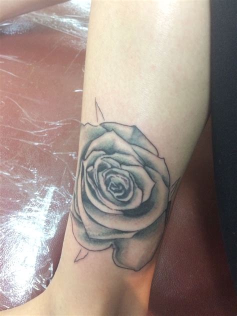Outline And Grey Shading Of English Rose Tattoo Done By Dean At
