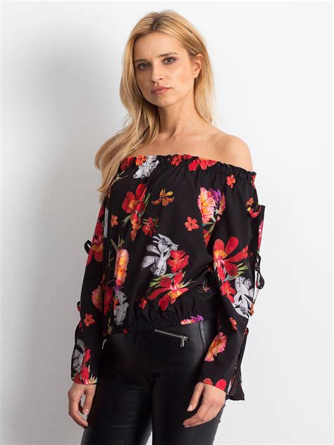 czarna bluzka hiszpanka w kolorowe kwiaty bluzka one size sklep ebutik pl