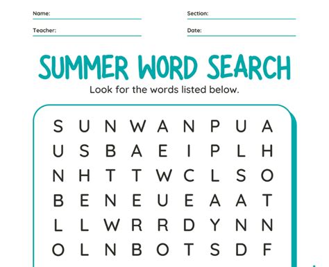 Word Search Puzzle For Kids Kindergarten Worksheet