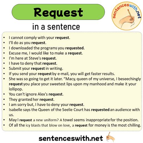 Request In A Sentence Sentences Of Request In English Sentenceswithnet