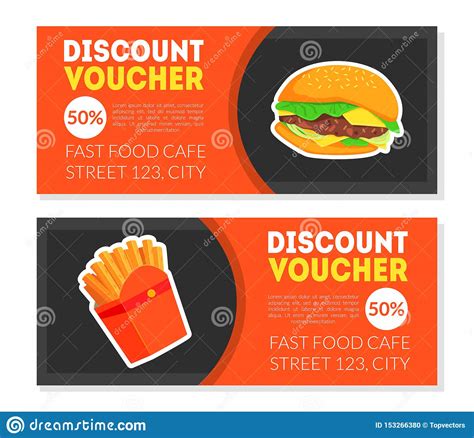 Fast Food Discount Voucher Templates Set Restaurant Cafe Design