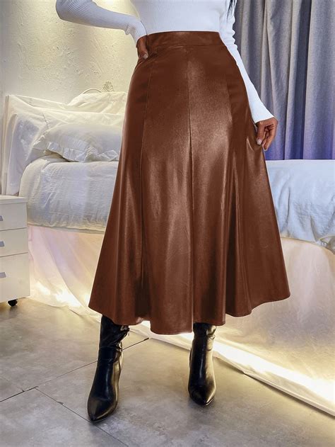 Solid Pu Leather Flared Skirt Leather Flare Skirt Flare Skirt Skirts