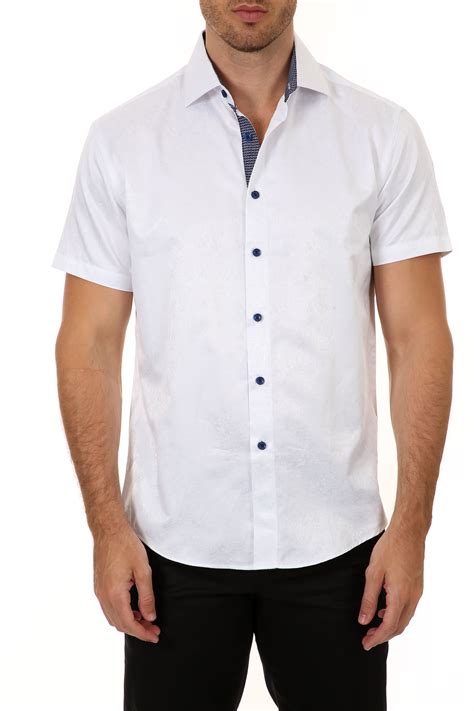 White Micro Paisley Short Sleeve Dress Shirt Mens White Shorts Short