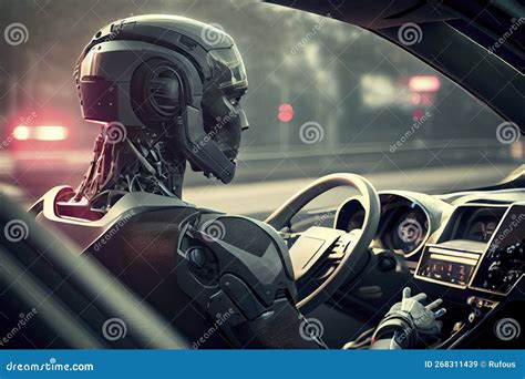 Humanoid Robot Driving Autonomous Car Future Technology Concept Stock