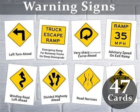 Usa Traffic Signs Road Signs Test Flash Cards Usa Warning Etsy