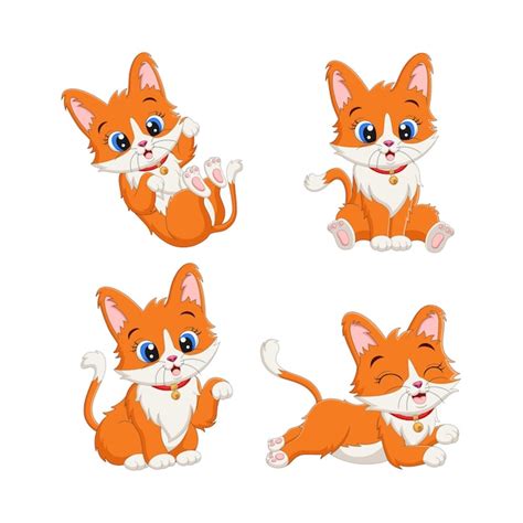 Conjunto De Dibujos Animados De Lindos Gatitos En Diferentes Poses