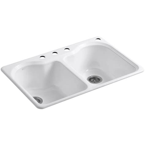 Ruvati double bowl kitchen sink at amazon. KOHLER Hartland Drop-In Cast-Iron 33 in. 4-Hole Double ...