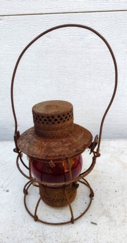 antique railroad lantern handlan brand st louis usa red globe rustic decor ebay