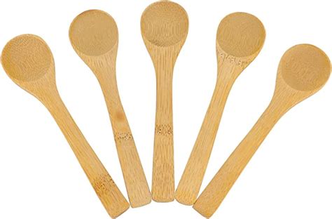 Bezall 5pcs Small Wooden Spoons Mini Bamboo Condiment Salt
