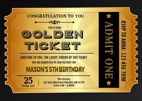Golden Ticket Birthday Invitation Ticket Invitation Birthday Golden