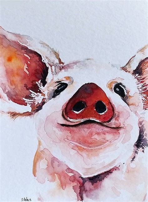 Original Painting Watercolor Pig Portrait Piglet Watercolor Art