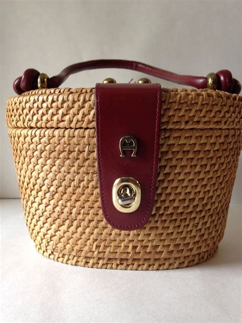 Vintage Etienne Aigner Woven Straw Wicker Basket Purse Handbag Purses