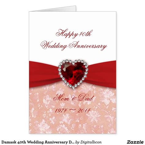 Damask 40th Wedding Anniversary Design Card With Images