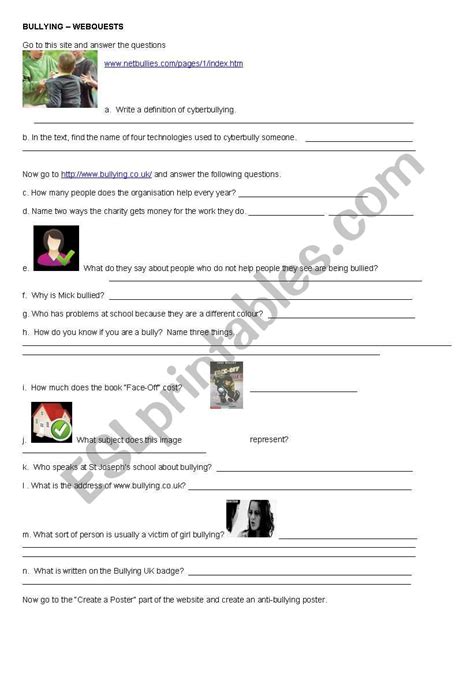 Bullying Webquest Esl Worksheet By Anncrooks