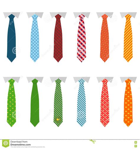 Set Different Ties Isolated On White Background Colored Tie For Men