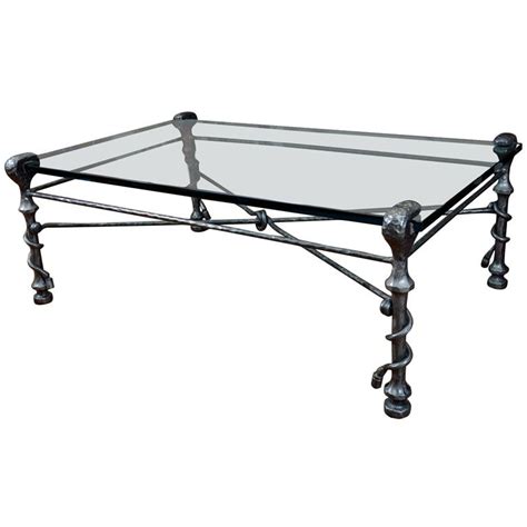 Hammered Wrought Iron And Glass Coffee Table 20th Century Wrought Iron