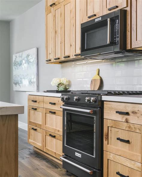 Wood Cabinets Matte Black Appliances And Cabinet Hardware Hickory