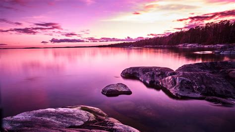 Purple Sunset Lake 8k Wallpaper