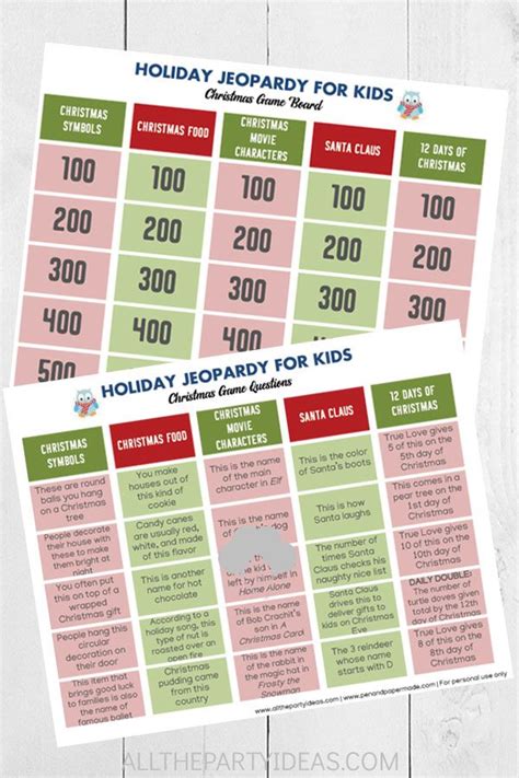 Free Easy Christmas Jeopardy For Kids Children Printable Christmas