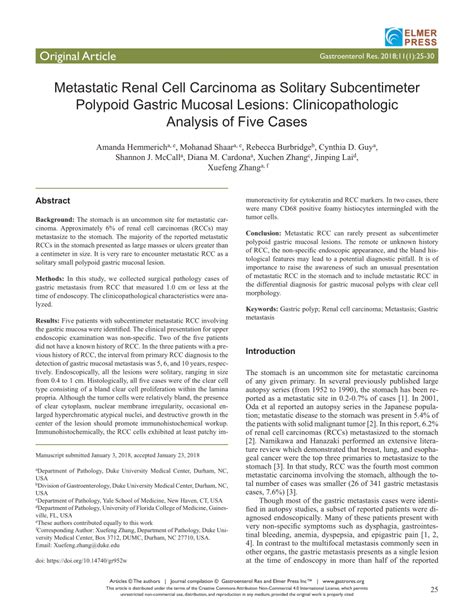 Pdf Metastatic Renal Cell Carcinoma As Solitary Subcentimeter