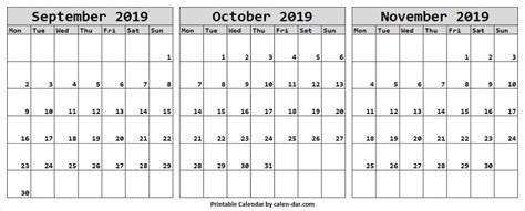 Free September October November 2019 Calendar 3 Month Calendar 2019