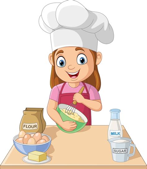 Cartoon Little Girl Cooking Making A Cake 7153051 Vector Art At Vecteezy