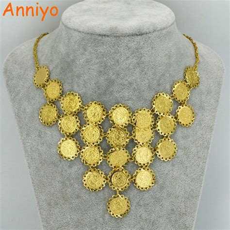 Anniyo New Design Charm Arab Coin Necklace For Women Gold Color Metal