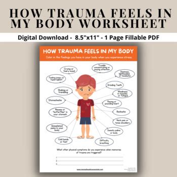 Trauma PTSD Symptoms Body Signals Worksheet Kids Teens Mental Health