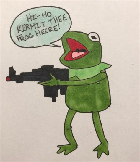 Download Meme Kermit With A Gun Png And  Base