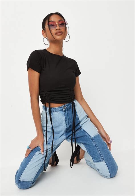 Black Cap Sleeve Ruched Front Crop Top Missguided