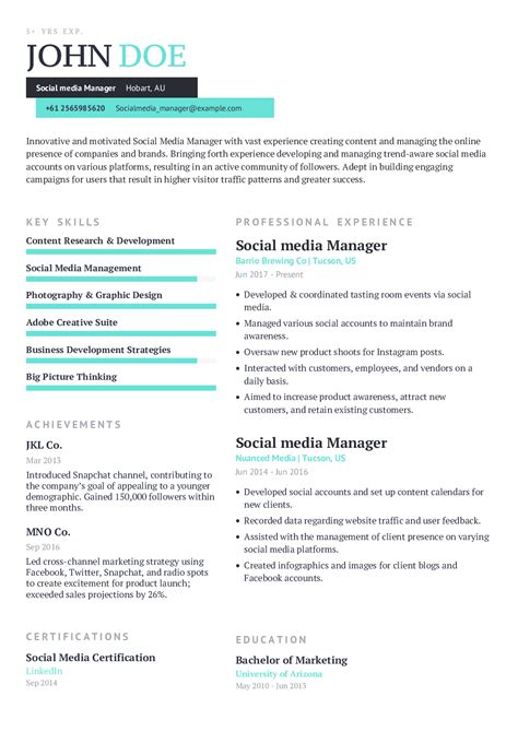 Social Media Manager Resume Template