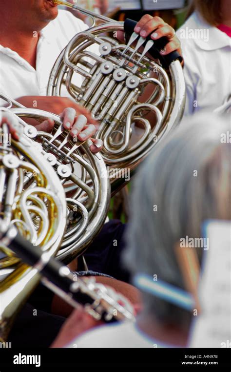 French Horn Section Of Community Band During Concert Stock Photo Alamy