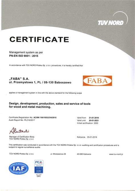 In trade, a certificate of compliance (certificate of conformity) is given to exporters or importers to show that the goods or services purchased meet the required standards of a. ISO certificate | Faba SA