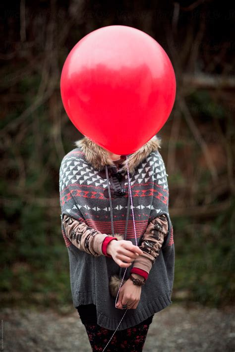 Woman Hiding Face Behind Balloon Porlaura Stolfi