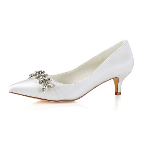 Close Toe Low Heel Ivory Satin With Crystal Wedding Shoes