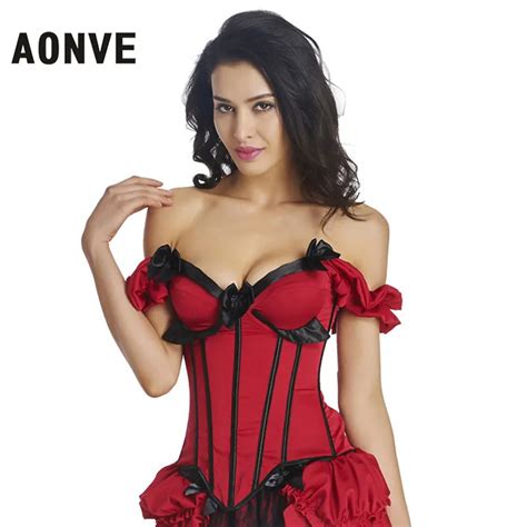 aonve women s vintage corset sexy lingerie boned stain bra overbust corsets and bustiers red