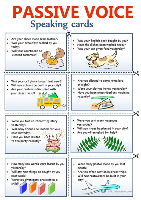 Esl classroom games, esl classroom vocabulary, esl speaking activity, esl speaking games davidm leave a comment. PASSIVE VOICE - Speaking cards worksheet - Free ESL ...