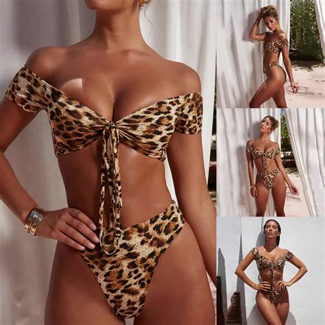 Factory Wholesale Leopard Printed Sexy Girl Bikini High Waist Swimsuit Women Breathable Push Up