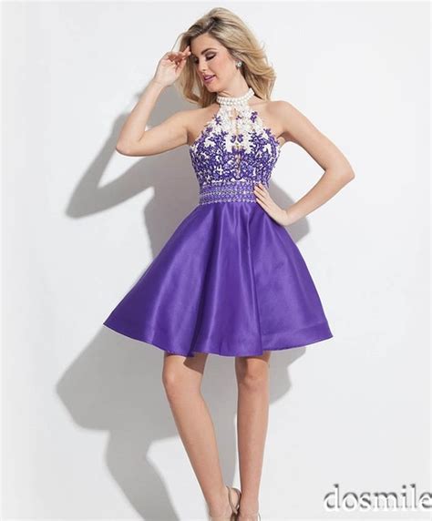 2016 Short Homecoming Dresses Off The Shoulder Purple Open Back Prom Gown Cute 8th Grade Sweet