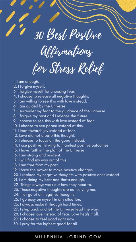 30 Positive Affirmations For Stress Relief Affirmations Positive
