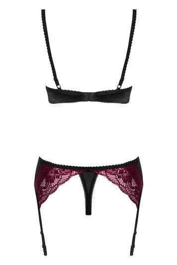 Obsessive Women S Sexy Lace Bra Thong Garter Belt Set 842 Seg 5 Dark Red Black