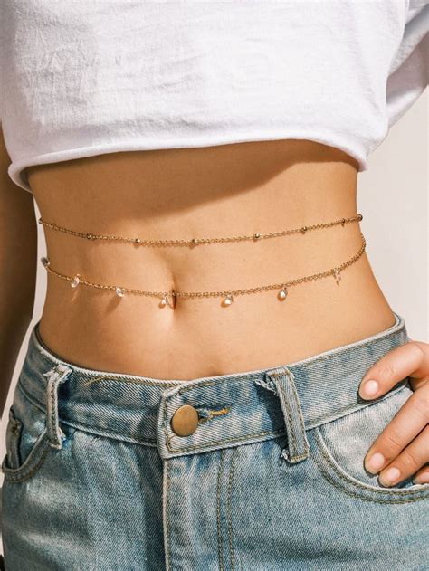 Random Rhinestone Bead Decor Layered Waist Chain Belly Jewelry Waist Jewelry Body Chain