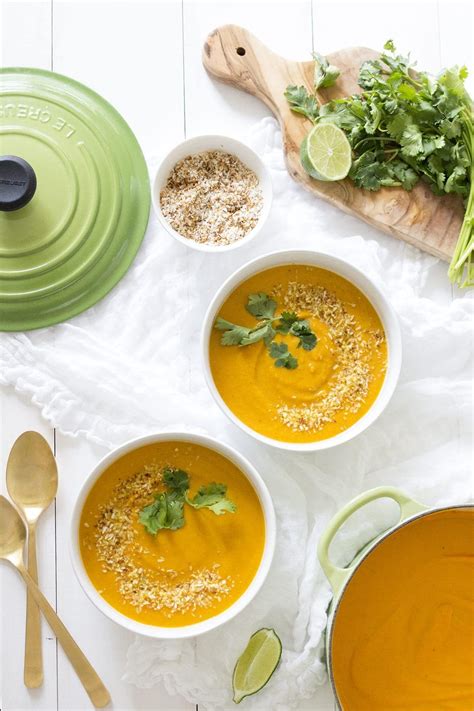 Curried Coconut Carrot Soup Carrot Soup Curry Delicious Vegetarian