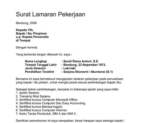 Contoh Surat Lamaran Kerja Fresh Graduate S1 - Contoh Seputar Surat