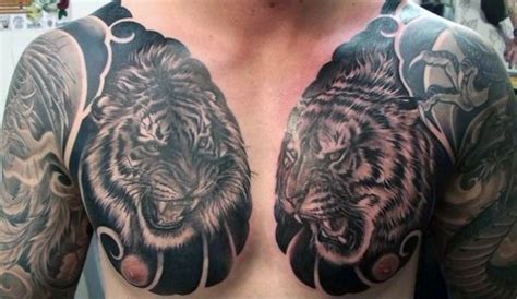 man tattoo tigers on chest รอยสกแขน รอยสกรปเสอ รอยสก